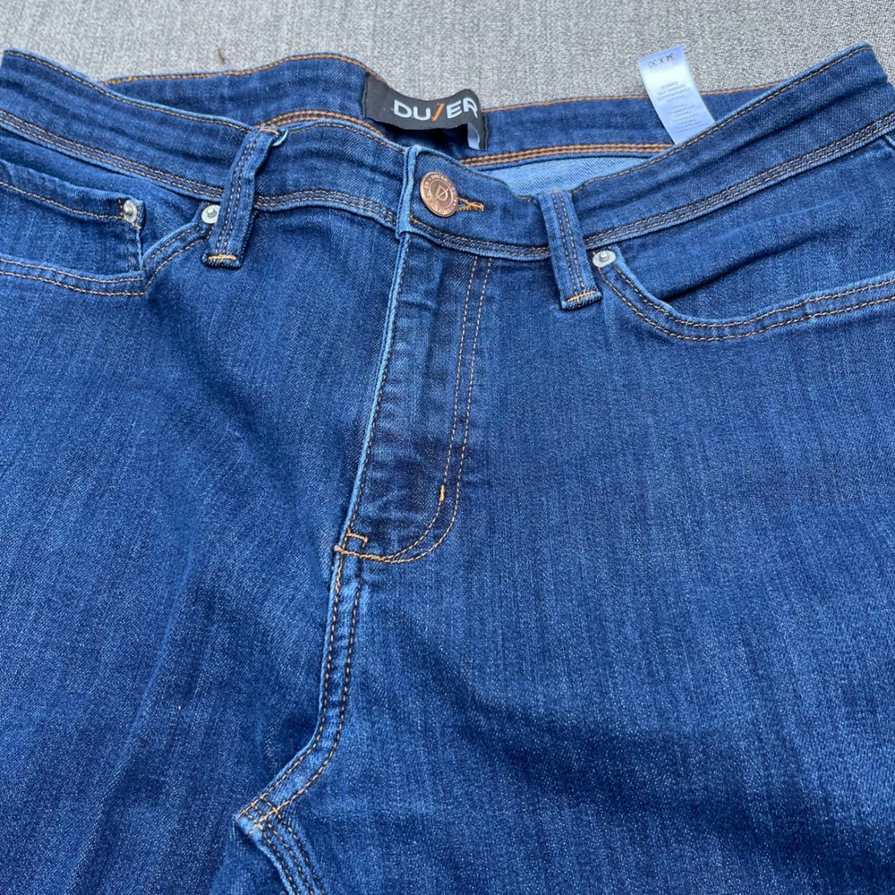 DU/ER Performance Denim Relaxed Fit Jeans Blue L2X Coolmax 34x30 Mens - Picture 11 of 12